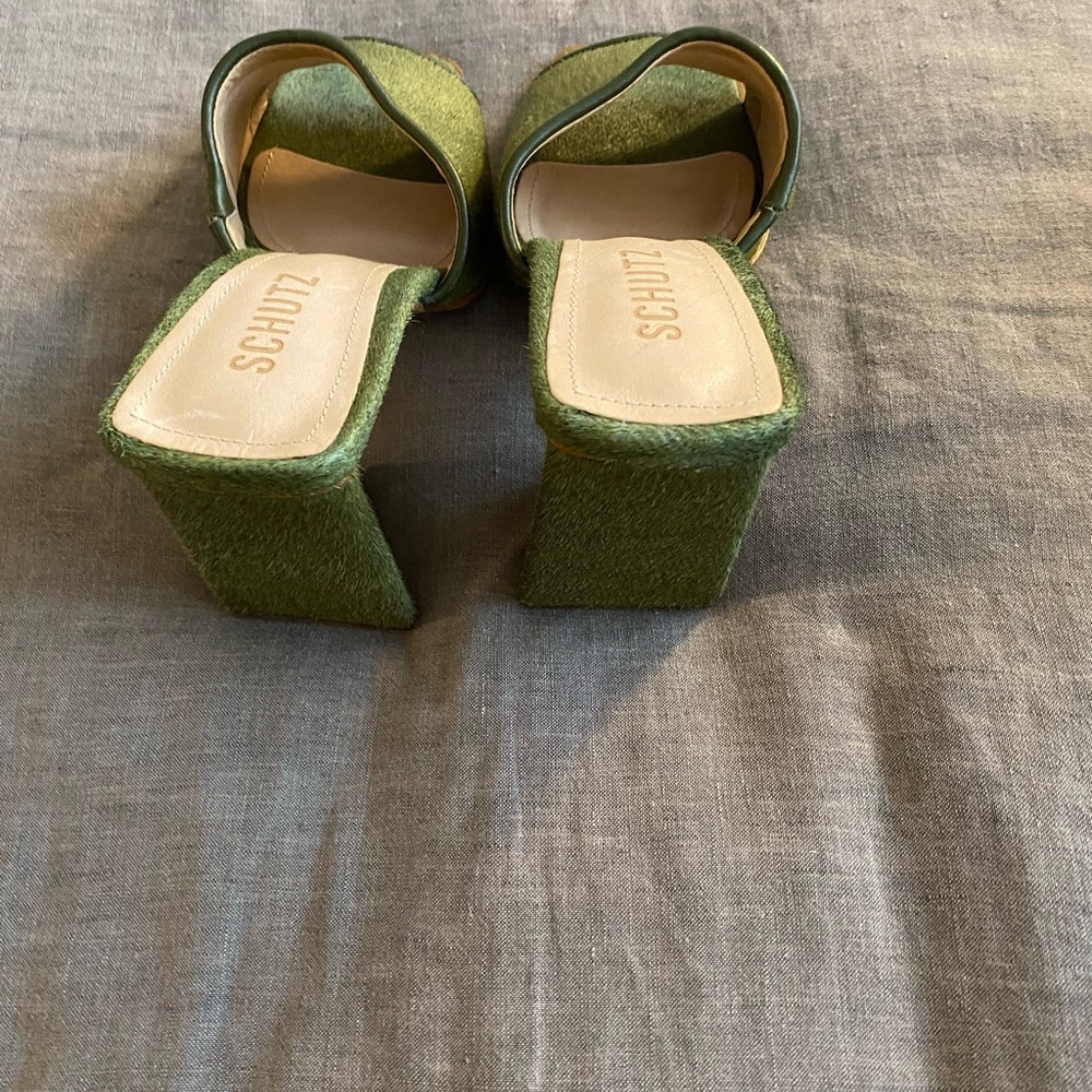 Schutz Olive Green Open-Toe Block Heel Mule - Picture 5 of 9